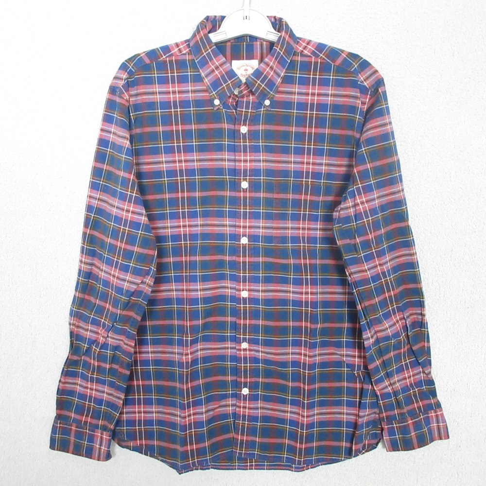 Brooks Brothers Mens Button Down Shirt Red Fleece Plaid Long Sleeve Size L